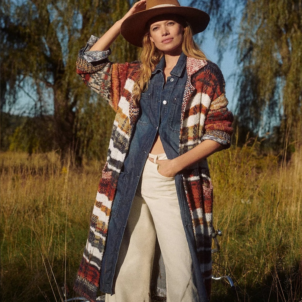 NWOT Anthropologie Pilcro Draped Denim Duster Jacket Size L